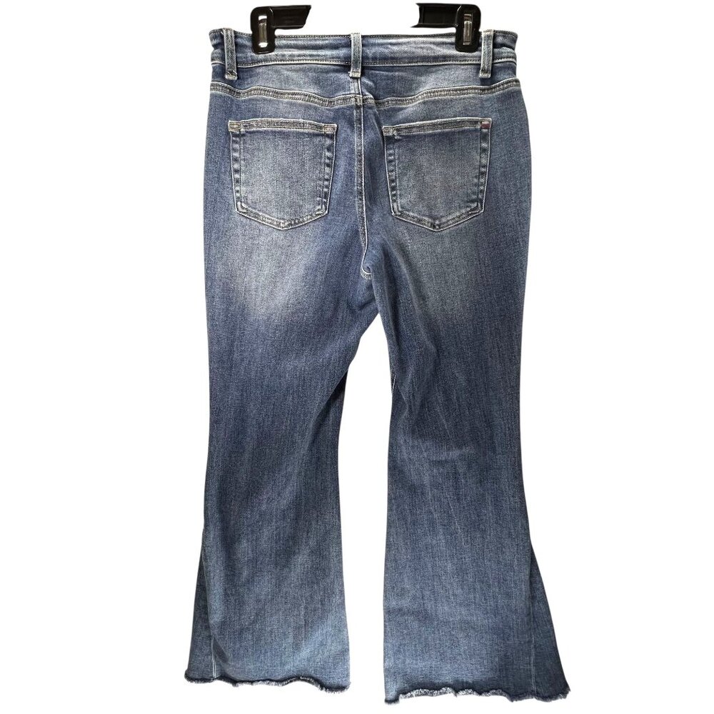 Edgely Flared Jeans High Rise Flare 12 Blue Denim Raw Hem Hippie Boho Stretch - Picture 2 of 14
